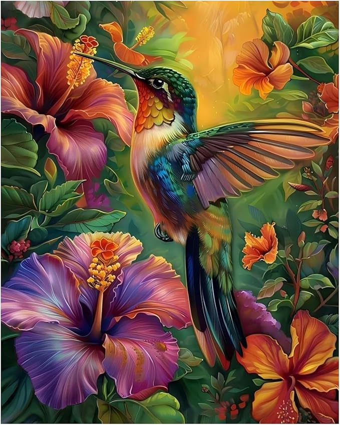 xcemhil Paint by Numbers Kit for Adults, Hummingbird Paint by Numbers for Adults, Paint by Numbers Kit for Beginner for Gift and Home Wall Decor 16x20 Inch