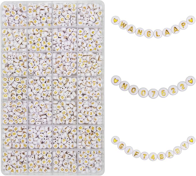 1450Pcs Acrylic 4x7mm Round Letter Beads Kits Alphabet A-Z (Extra for Vowel) and Gold Heart Number Beads for Bracelets Necklaces Jewelry Making (Gold and Numbers)