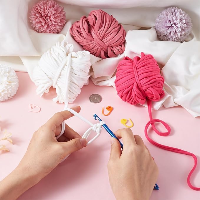 Magibeads Elastic Fabric Crochet Cloth Yarn Kit for Handmade Knitting Bag Spaghetti Knitting Yarn for DIY Blanket Cushion Crocheting Amigurumi Crochet for Home Decor
