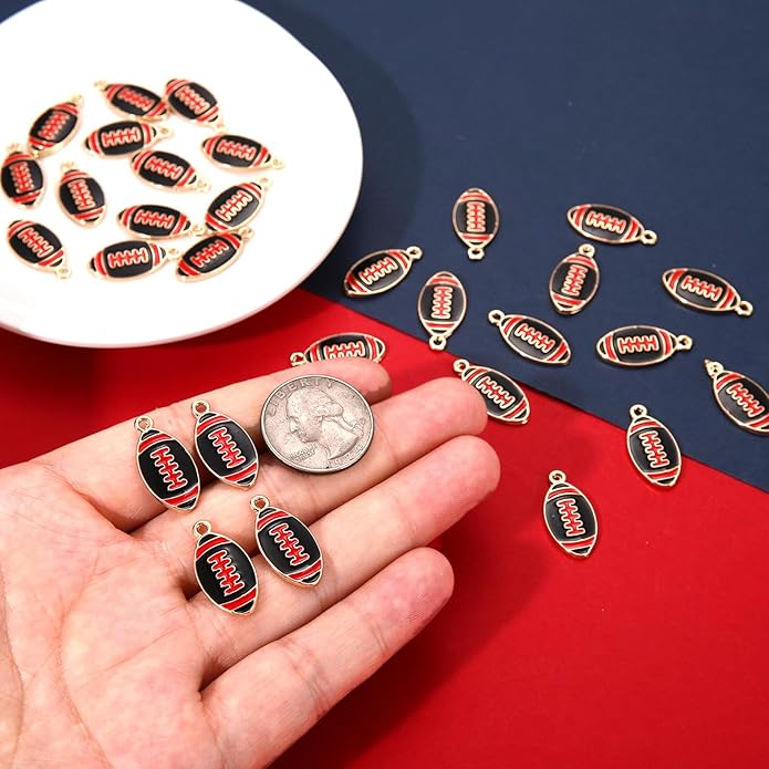 NVENF 30PCS Football Charms for Jewelry Making, Enamel Football Charms for Bracelet Necklace Earrings Making, Red Black White Blue Purple Orange Game Day Football Charm Bulk