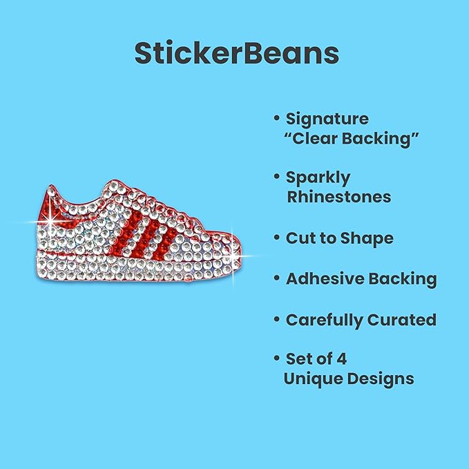 stickerbeans® rhinestone stickers - red spirit 4-pack, 2” x 2” each, unique sparkly cut-to-shape for collecting, trading, decorating laptops, phone cases, scrapbooks, for kids, teens, & adults