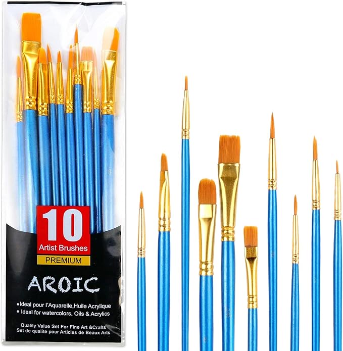 Acrylic Paint Brush Set, 1 Packs / 10 pcs Watercolor Brushes Painting Brush Nylon Hair Brushes for All Purpose Oil Watercolor Painting Artist Professional Kits