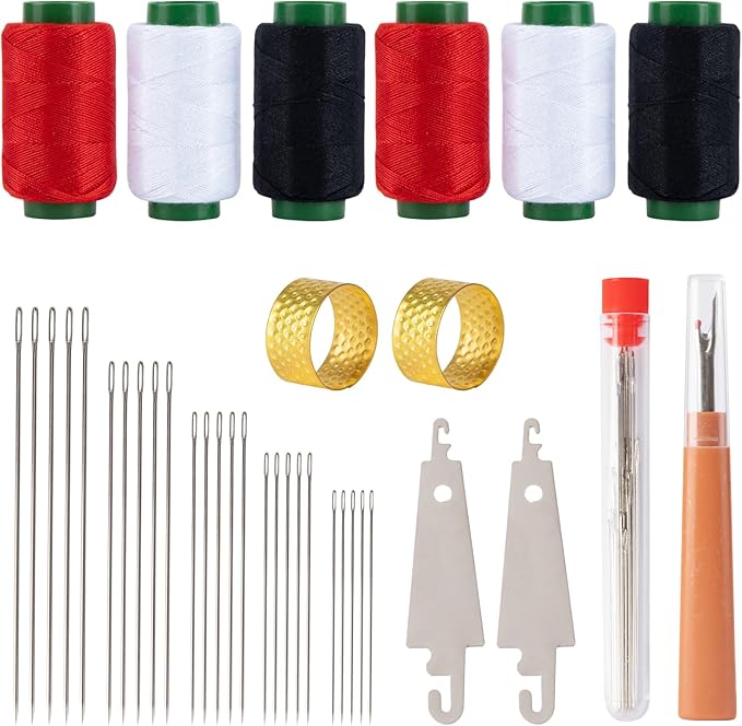 37 Pcs Big Eye Steel Sewing Needles Kit - Stainless Steel Needles for Hand Sewing Kit with Thread Ripper, Needle Threaders, Threads and Thimbles