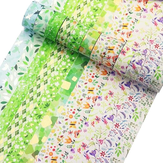 YUBBAEX Poetic Gold Washi Tape Set VSCO Floral Silver Foil Masking Tape Decorative for Arts, DIY Crafts, Journal Supplies, Planners, Scrapbook, Card/Gift Wrapping -15mm- (Willow 12 Rolls)