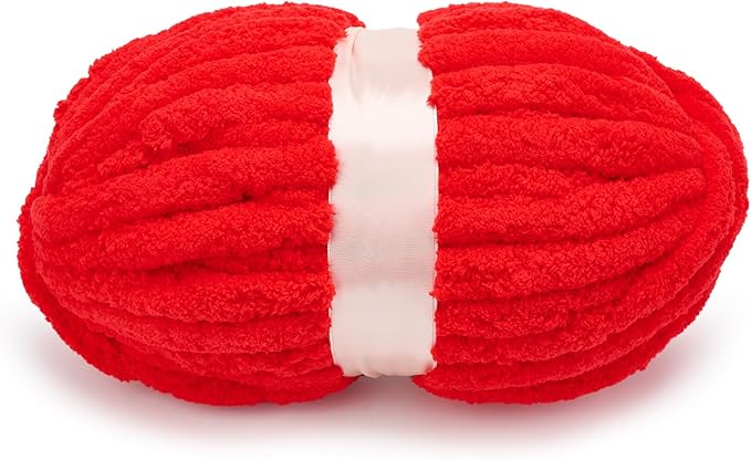 Chunky Yarn for Hand Knitting, Jumbo Chunky Yarn for Crocheting, Chunky Chenille Yarn, 1 Pack (32 yds 8.5 oz Each Skein),#7, Red