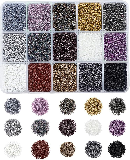 NBEADS 300G 2-2.5mm Glass Seed Beads Tiny, 15 Colors Small Pony Spacer Beads for DIY Craft Bracelet Necklace Jewelry Making, 20g/Color, 2 Tone Color Mixing