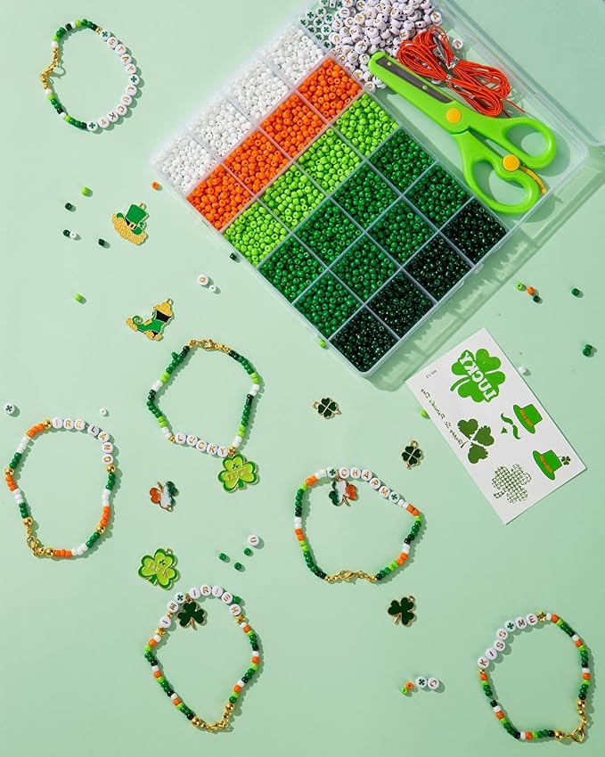 Goldwise St. Patrick's Day Bracelet Making Kits, Green Craft Jewelry Craft Kit, St. Patrick's Day Beads, Charms, Letter Beads, DIY Party Parade