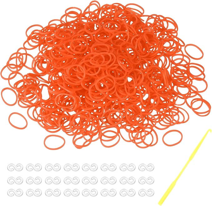 MECCANIXITY 600 Pcs Loom Rubber Bands Kit with 25 Pcs S-Clips 1-Hook Rubber Bands Refill Bracelet Making Kits for Weaving DIY Handcrafts Gift, Orange Red