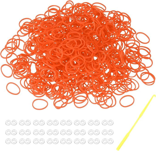 MECCANIXITY 600 Pcs Loom Rubber Bands Kit with 25 Pcs S-Clips 1-Hook Rubber Bands Refill Bracelet Making Kits for Weaving DIY Handcrafts Gift, Orange Red