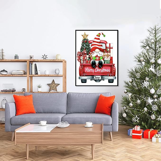 DIYDECORFUN Gnome Diamond Art Kits for Adults,Christmas Diamond Painting Kits, Gift Truck 5D Diamond Dots Paint by Diamonds,DIY Crafts Full Round Drill Gem Art for Wall Decor 12 x 16 Inches