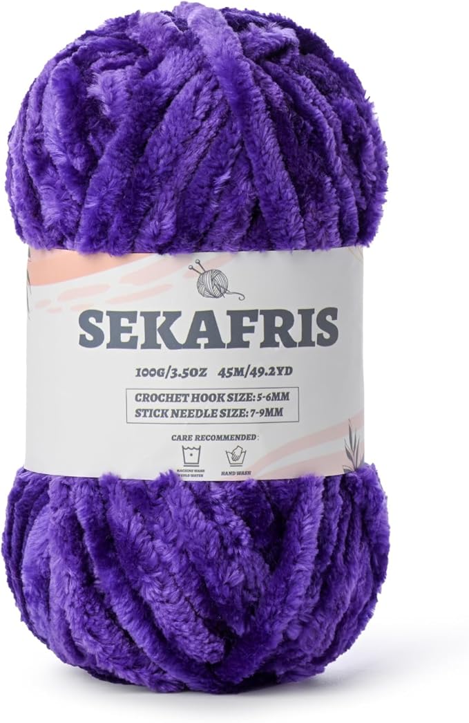 Fuzzy Chunky Chenille Yarn for Crocheting，Soft Plush Yarns for Hand Knitting，Bulky 100 g（49.2 yd） Baby Blanket Yarn for Crocheting Amigurumi，Crochet Fluffy Velvet Yarns (Dewberry)