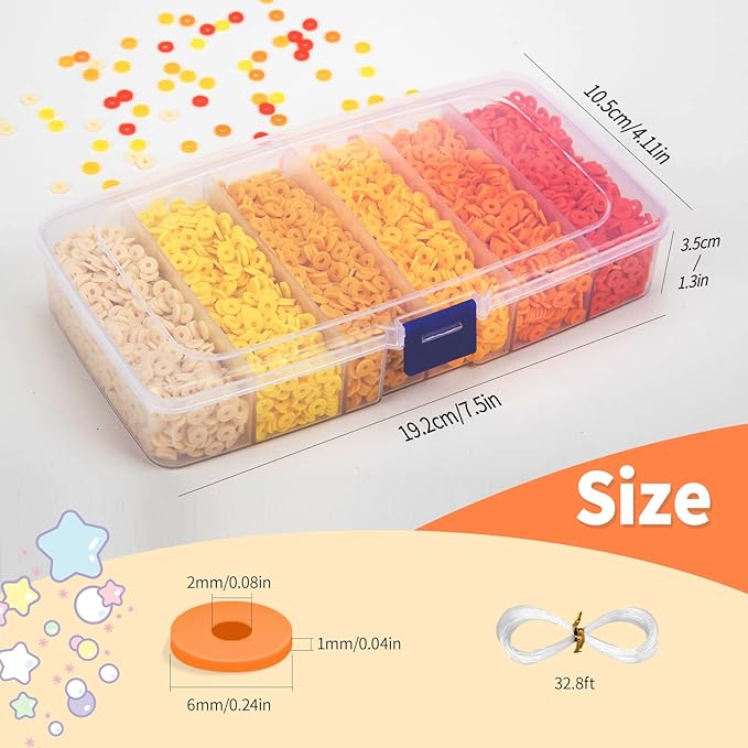 6000+Pieces Polymer Clay Beads, 6 Colors Clay Beads for Bracelets Making Heishi Beads Friendship Bracelet Making Kit for Girl Women Adults (Yellow)