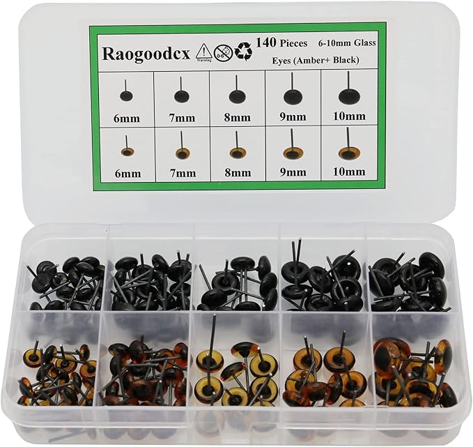 140Pcs Needle Felting Eyes 6-10mm mini Glass Amber with Black Eyes Kits for Teddy Puppets Dolls Wool Felting Crafts