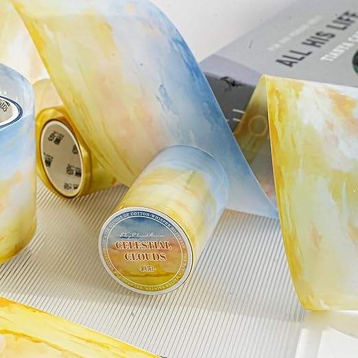 Cloud PET Tape Stickers for Journaling Supplies, 6 Rolls of Colorful Sky Themed Scrapbook Stickers for Scrapbooking, Junk Journal Supplies, DIY Crafts(Realm)