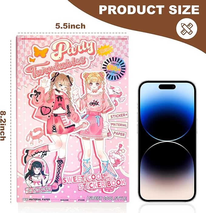 Cute Girly Stickers 600 Kawaii 20 Scrapbook Papers for Journaling Anime Girl Kids Scrapbook Kit for Girls