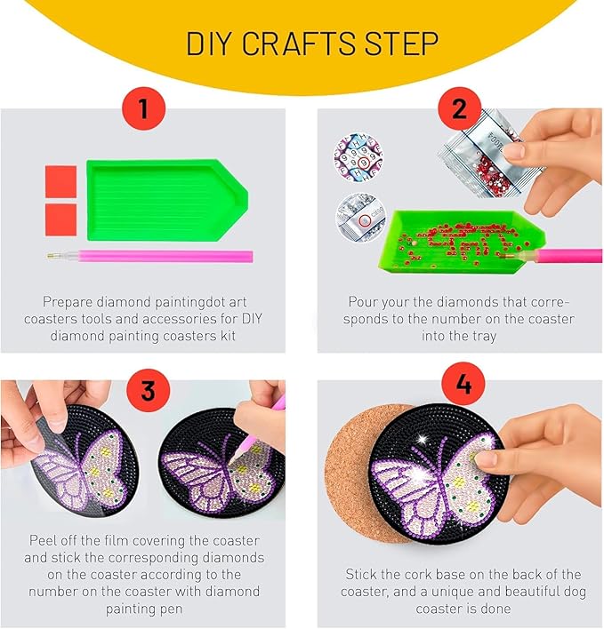 6 Pcs Butterfly Shaped Diamond Painting Kits, Diamond Painting Kits with Holder, Diamond Art Coasters for Beginners Adults - Perfect Art Craft Supplies Gift!… (Butterfly)