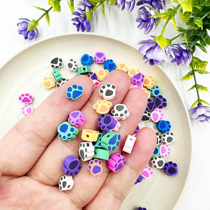 100Pcs Bear Paw Handmade Polymer Clay Beads, 10mm Polymer Clay Spacer Beads for Women Jewelry Making DIY Charms Bracelet Necklace Hair Clip Accessories Handmade Craft