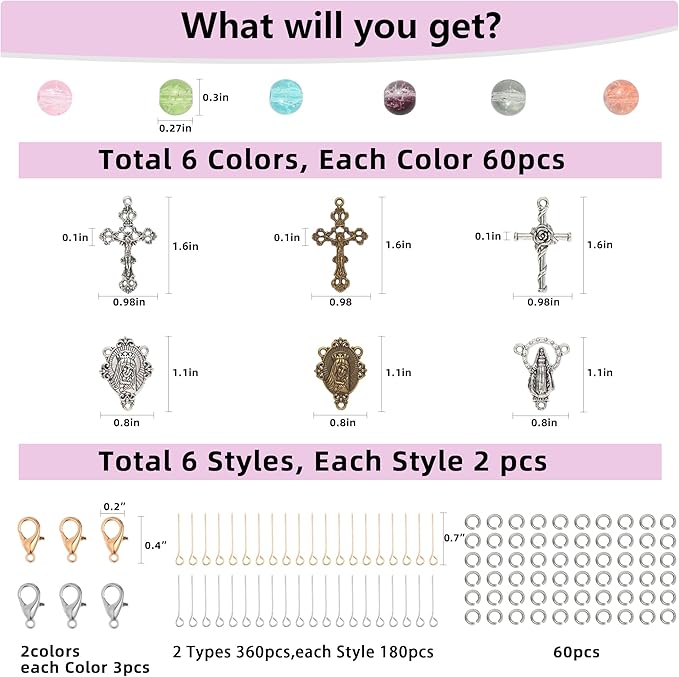 BINRANHS Catholic Rosary Making Kit for Adults Kids,DIY Wedding Rosary Jewelry Necklace Making Kit,804pcs Rosary Making Kits,Rosary Prayer Making Supplies First Communion Necklace Set