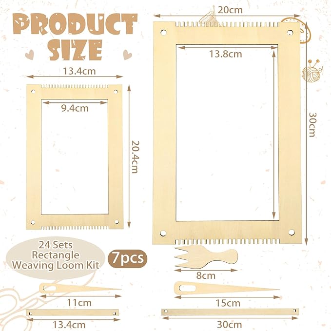 Thyle 24 Sets Rectangle Weaving Loom Kit 5.3 x 7.8'', 7.9 x 11.8'' Wood Weaving Loom with Needles and Tools DIY for Adult Beginners and Lovers Crochet Knitting Craft Activity
