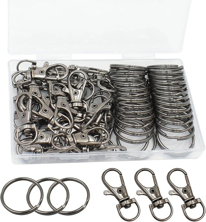 60 Pcs Premium Dark Grey Swivel Clasps Lanyard Snap Hooks with Key Rings, Key Chain Clip Hooks Lobster Claw Clasps for Keychain Clip Lanyard, Jewelry Making, DIY Crafts