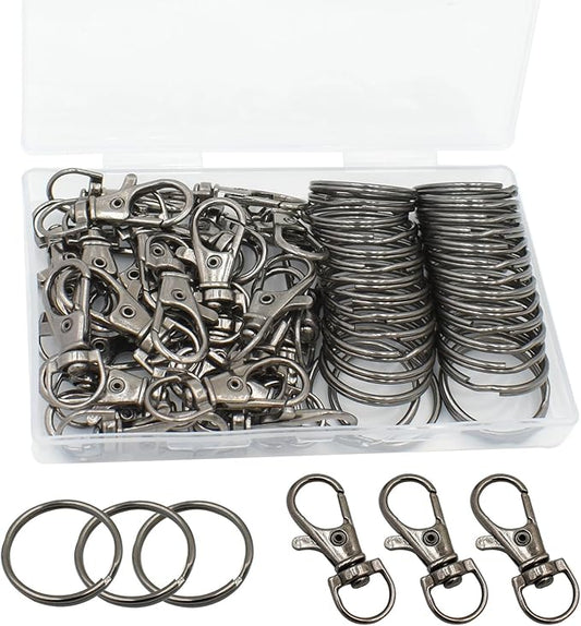 60 Pcs Premium Dark Grey Swivel Clasps Lanyard Snap Hooks with Key Rings, Key Chain Clip Hooks Lobster Claw Clasps for Keychain Clip Lanyard, Jewelry Making, DIY Crafts