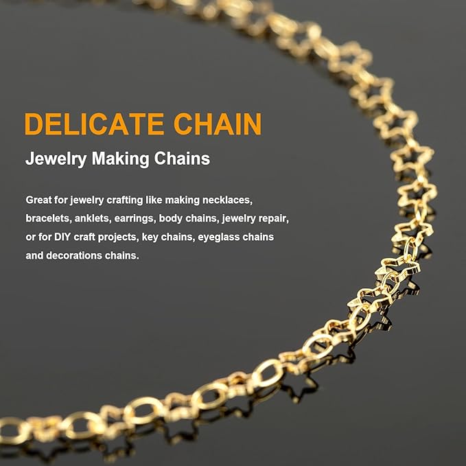 KYUNHOO 5 Meters Necklace Chains for Jewelry Making Hollow Star Link Chain on Spool 18K Gold Plated Jewelry Chain Roll with Lobster Clasps Jump Rings Handmade Craft Making Supplies