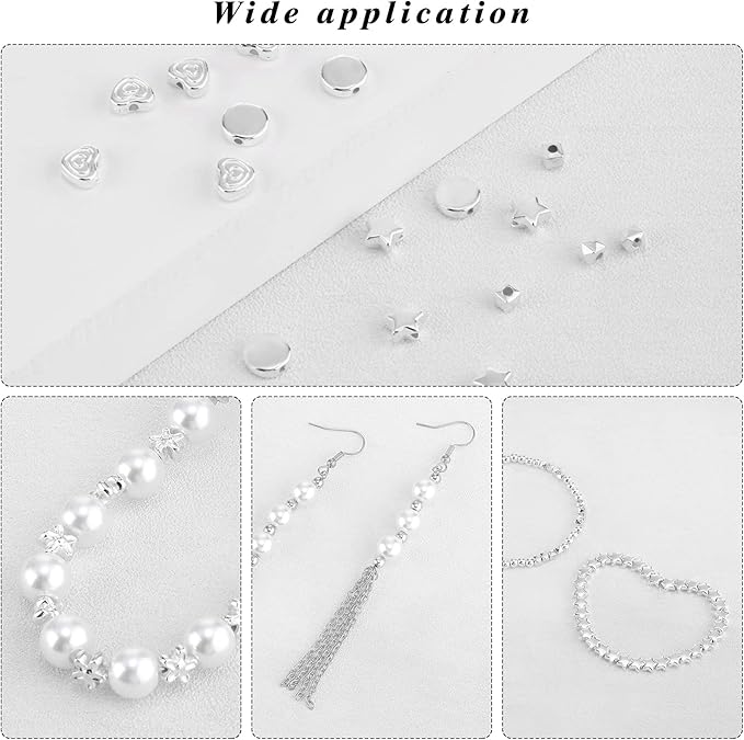 Hicarer 1200 Pieces White Spacer Beads Set Bead Bracelet Making Kit for Jewelry Making Assorted Star Round Flower Pony Beads for Friendship Bracelets DIY Crafts Gifts