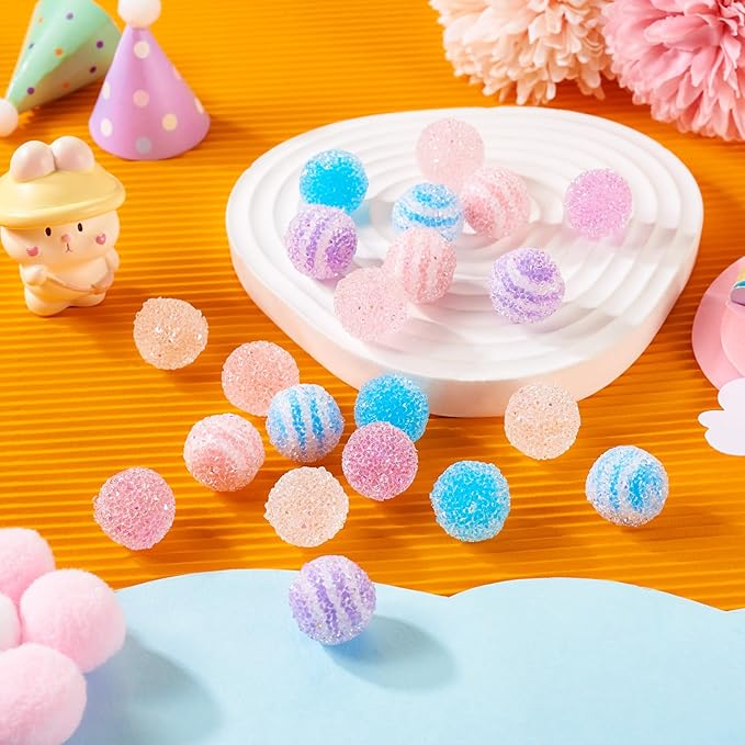 FASHEWELRY 21Pcs Acrylic Gummy Candy Beads 16mm Round Sugar Beads Bubblegum Beads 7 Colors Chunky Disco Ball Beads for Beadable Pen Bracelet Necklace Jewelry Making