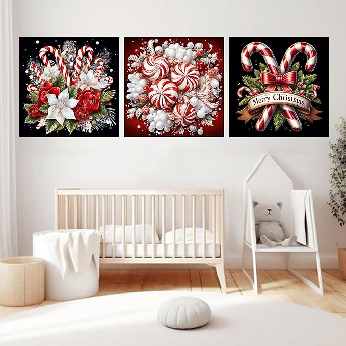 EIBEILI Christmas Diamond Painting Set, 3-Piece Diamond Painting Set (Adults), 5D Diamond Painting Set (Adults), DIY Round Full Diamond Gemstone Art Painting, Home Wall Decoration, 12 x 12 inches