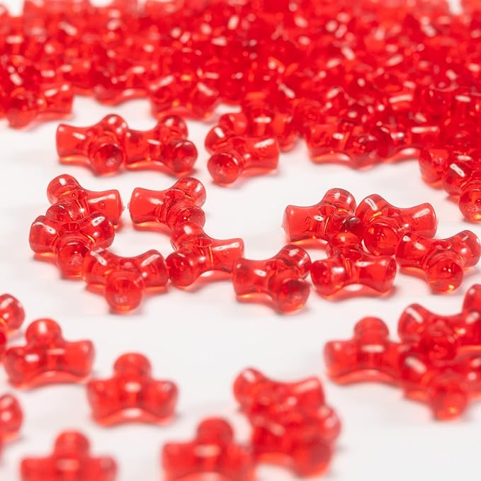 1300pcs Acrylic 10mm Plastic 3-Sided Kandi Tri-Shaped Bone Beads Bulk for Wreath Candy Cane Rainbow Holiday Tree Decorations Translucent Red