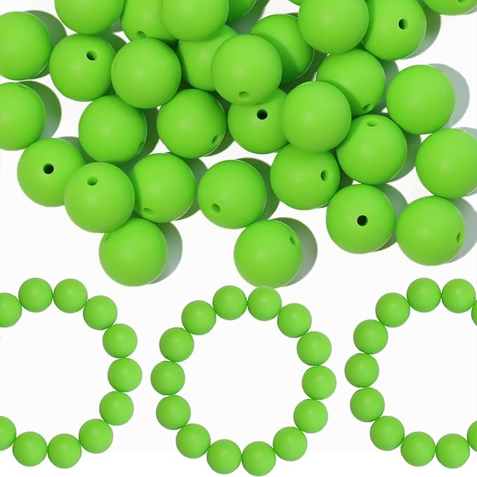 120pcs Richbunnys 15mm Bulk Silicone Beads for Pens and Keychain Making,Large Bead for Necklace and Bracelets Making,Assorted Rubber Beads Set（Vivid Green）