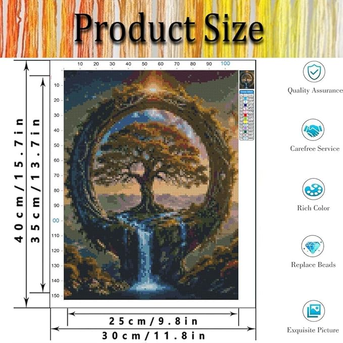 Tree of Life Cross Stitch Kits for Adults - Embroidery Kits for Beginners Adults,11 CT Patterns Dimensions Counted Cross Stitch Kits for Adults Arts Craft 12x16 inch