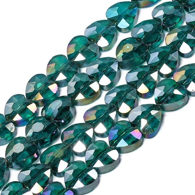 70pcs 8mm AB Dark Green Faceted Heart Beads for Jewelry Making Crystal Glass Beads for Bracelets Necklace Crafts, Friendship Bracelet Kit, Love Gifts