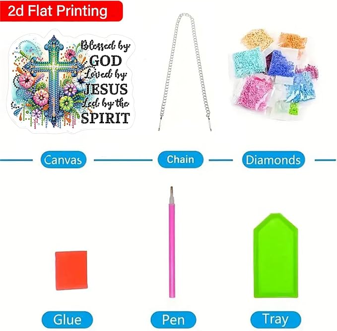 ZeeLionArt Hanging Diamonds Art kit for Adult,Flower Cross Pendant Diamonds Painting Art Kit,7.8x6.3inch Acrylic Diamonds Painting Board Kit Ornament, Special Crystal Diamond Hanging Ornament