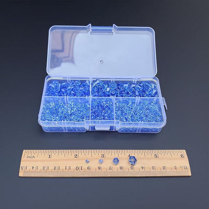 Light Blue Bicone Glass Beads for Jewelry Making, Faceted Crytal Spacer Beads for Bracelet Necklace Earring (3mm 4mm 6mm 8mm Mixed Sizes, 1040pcs)