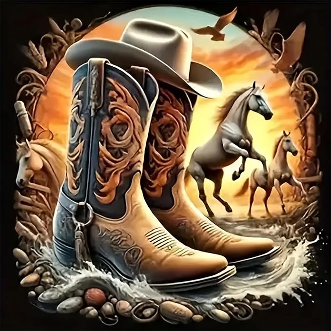 CZYWJMEI 5D Diamond Painting Kits for Adults Beginners,DIY Cowboy Boots Diamond Art,Full Round Drill Diamond Dot Gem Art Kits,Home Wall Decor 13.7x13.7 Inch