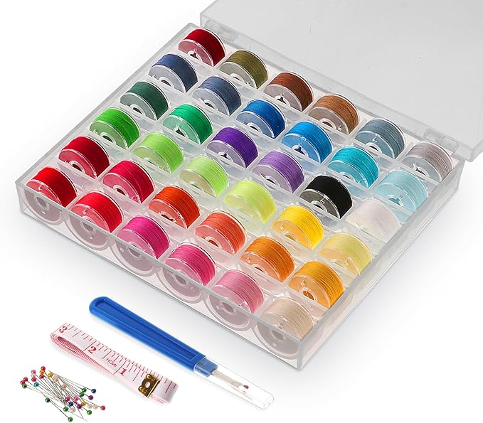 36 Colors Bobbin Thread Set with Case - Prewound Class15 Bobbin for Singer/Brother/Janome/Embroidery Machines