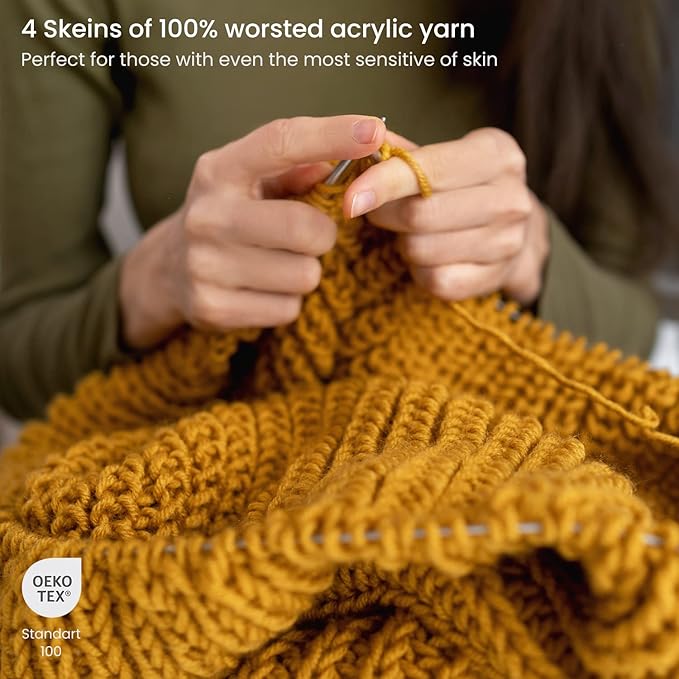 ARTEZA Acrylic Yarn for Crocheting, 4 x 200-g Skeins of Worsted Yarn for Knitting, Going for Gold A103, Knitting & Crochet Supplies