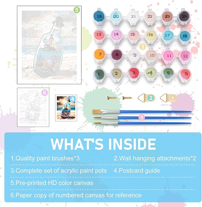 Paint by Numbers Kit for Adults - Beach Bottle Acrylic Adult Paint by Number Kits on Canvas for Beginner, Seaside Lighthouse DIY Oil Painting by Numbers for Adults, Perfect for Home Decor Gift 16"x20"