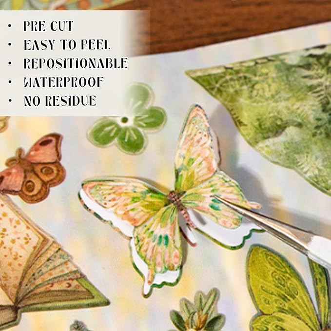 Vintage Sticker Books - 60 Sheets European Aesthetic Die-Cut Stickers with Matte & Tactile Finishes for Junk Journaling, Scrapbooking & Planner Decoration