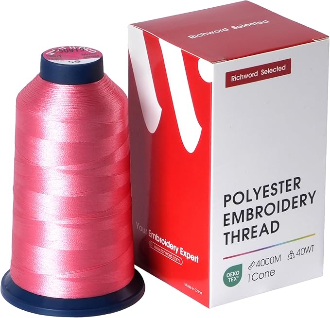 Poolin Embroidery Machine Thread Richword Selected Pink 4000M 40WT Polyester Embroidery Thread – Smooth, Strong Single Spool for Home & Commercial Machines 0059