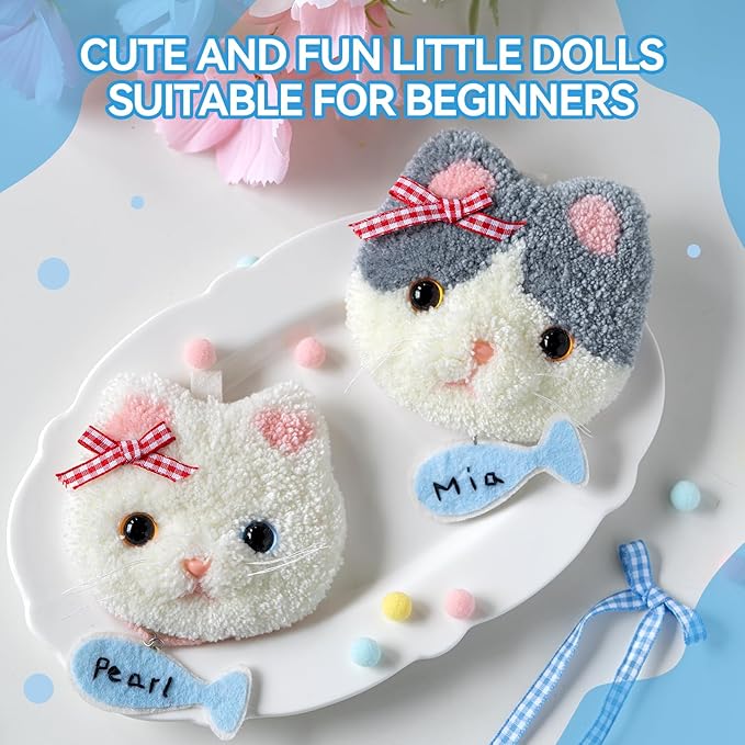Punch Needle kit Adults for Beginners-4,Embroidery kit for Beginners, Includes All Tools and Materials,Easy to Follow Instructions and Videos-Cat Family