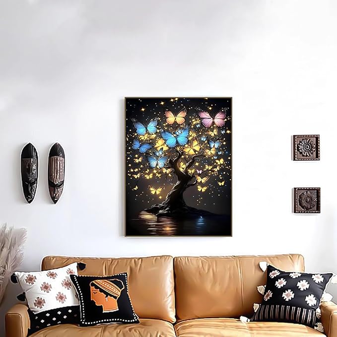 WUDWL Diamond Art Kits for Adults, Butterfly-Tree of Life DIY Modern Diamond Painting Kits 5D Diamond Dots Gem Art Crafts with Tools, Round Full Drill Crafts for Home Wall Decor&Gift-12x16in