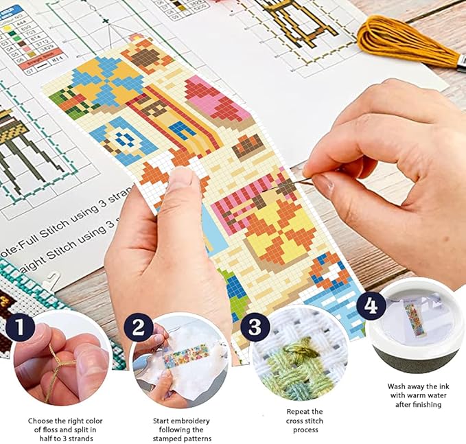 FREEBLOSS 6 PCS Cross Stitch Bookmark Kits for Beginner Summer Beach Scenery Stamped Cross Stitch Kit DIY Embroidery Bookmark Kit with Instructions 8'' x 2.4''