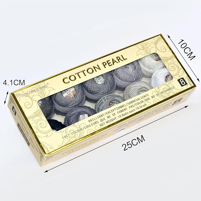 Double Mercerized Egyptian Long Staple Cotton Pearl Thread Ball 10 Grams Rainbow Color Embroidery Thread 10 Colors per Box for Crochet Hardanger Cross Stitch Hand Embroidery,Grey Series