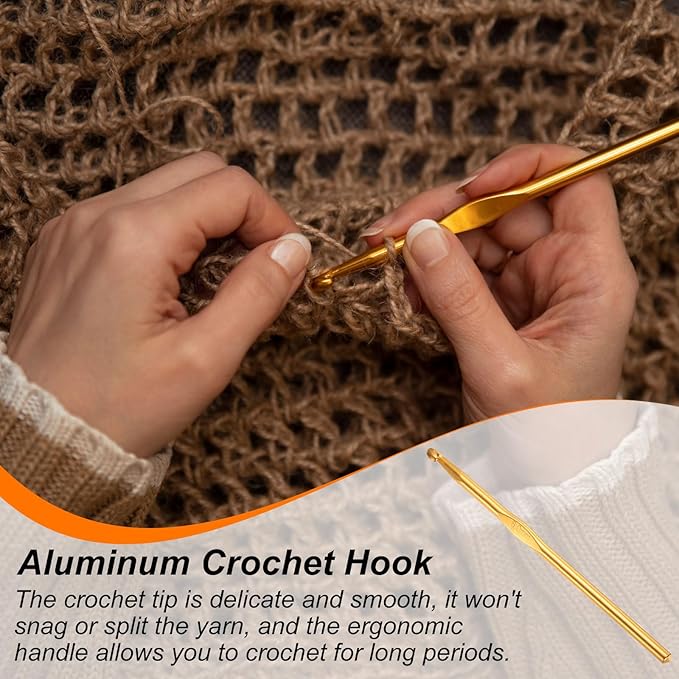 uxcell Aluminum Crochet Hook 6mm US Size J (Size 10) Knitting Needles for DIY Craft Yarn Gold Tone 10Pcs