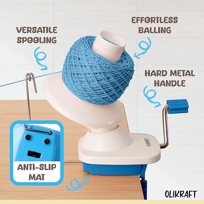Olikraft Manual Yarn Winder | Yarn Ball Winder, Roller, Baller Crochet Spinner for Crocheting | Clamp for 1 3/4" Surfaces | Create Cakes up to 4oz