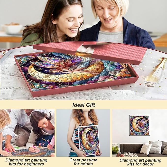 hill froeistung 5D Colorful Angel Diamond Art Painting Kits for Adults,Moon,Flower Diamond Art, DIY Full Drill Genie Diamond Art Painting Set for Home Wall Decor Gifts (12X12 inch)