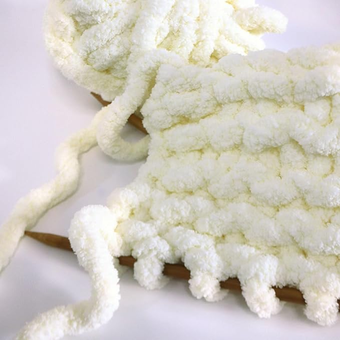 Milk White Chunky Chenille Yarn for Crocheting Bulky Thick Fluffy Yarn for Knitting,Super Bulky Hand Blanket, Soft Plush Yarn Crochet Carpet/Scarf/Cushion/ 8 Jumbo Pack(63.76oz/197.68yd