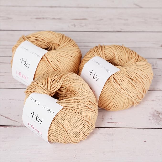 Fine Weight Knitted and Crocheted Cotton Yarn, 100% Long Staple Cotton Yarn, Baby Sports, 2 Packages of 100g/3.52oz (Per Skein 50g/162yards)-Ginger Yellow